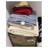 2 BOXES OF ASSORTED TOWELS AND THROW RUGS