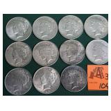 LOT OF 11 - 90% SILVER PEACE DOLLARS