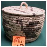 PIMA TOHONO O'ODHAM HAND WOVEN BASKET W/ LID