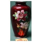 JAPANESE CLOISONNE MATCHING SM RED ENAMEL VASE
