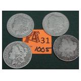 LOT OF 4 - 90% MORGAN SILVER DOLLARS