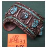 ROBERT NEZ STERLING HEISHI & TURQUOISE CUFF 141.8g