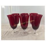 Lot of 6 Vintage Ruby Red Glass Goblets