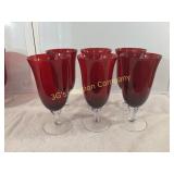 Lot of 6 Vintage Ruby Red Glass Goblets