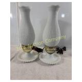 Lot of 2 Vintage White Honail Milk Glass Lamps