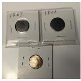 (3) 1864ï¿½1868 U.S. Shield Nickels