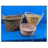 (3) Wicker Storage Baskets Assorted