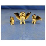 (3) Miniature Owl Figurines