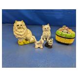 (5) Cat Figurines & Trinket Box
