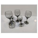(5) Smoked Gray Glass Balloon Wine Glasses