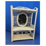 (1) White Wicker Hanging Shelf w/ Mirror
