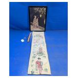 (1) Japanese Art Print & Embroidered Wall Hanging