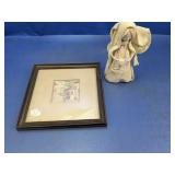 (2) Small Framed Art and Woven Textile Figurine