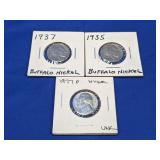 (3) U.S. Five Cent Coins ï¿½ 1935, 1937, 1977