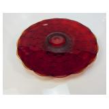 (1) Ruby Red Pressed Glass Pedestal Plate