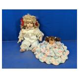 (2) Crochet-Dressed Miniature & Porcelain Doll