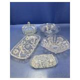 (5) Cut Glass Bowls and Covered Dishes