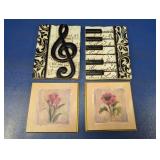 (4) Wall Art Pieces ï¿½ Floral & Music Theme