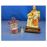 (3) Religious Figurines and Candle Holder