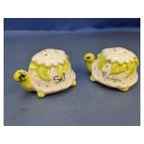 (2) White & Green Turtle Salt and Pepper Shakers