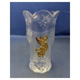Clear Patterned Glass Candle Holder w/ Angel