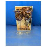 (2) Mosaic Glass Hurricane Candle Holders