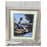 (1) Framed Print of Boy and Dog by Pond
