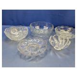 (5) Clear Patterned Glass Serving Bowls