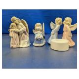 (3) Angel Figurines and Candle Holder