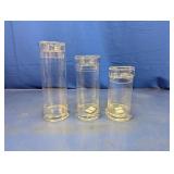 (3) Clear Glass Cylindrical Containers with Lids