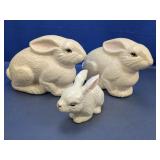 (3) Glazed Ceramic White Rabbit Figurines