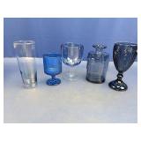 (5) Blue Glassware Pieces - Goblet & More