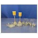 (6) Glass Candle Holders and Round Glass Set