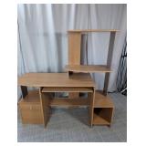 (1) Wood Computer Desk with Shelving