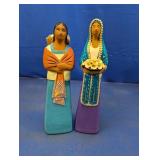 (2) Handcrafted Clay Women Figurines