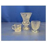 (3) Assorted Clear Glass Vase, Cup & Creamer Set