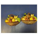 (2) Vintage Ceramic Fruit Basket Wall Plaques