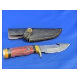 Damascus Steel Hunting Knife w/ Sheath