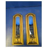 (2) Vintage Gold Mirrored Candle Sconces