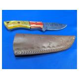 Damascus Custom Fixed Blade Knife w/ Sheath