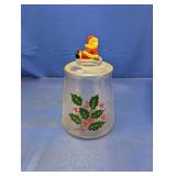 (1) Glass Jar with Santa Lid and Holly Design