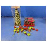 (3) Holiday Decor w/ Glass LED Tree & Pinecone Box