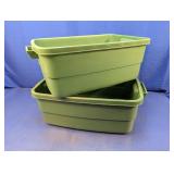 (2) Rubbermaid 10 Gal Green Storage Boxes
