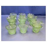 (16) Green Floral Pattern Glass Cups