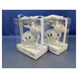 (2) White Ceramic Bunny Votive Holders