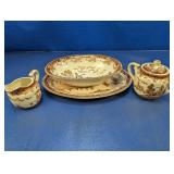 (4) Brown Transferware Serving Pieces