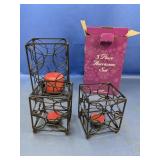 (3) Decorative Black Metal Hurricane Candle Set