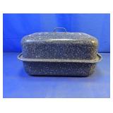 (2) Vintage Blue Enamelware Oval Roaster Duo