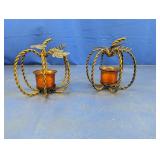 (2) Wire Pumpkin Tealight Candle Holders