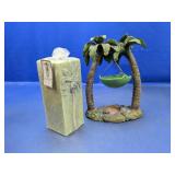 (2) Palm Tree Oil Warmer & Pillar Candle Duo